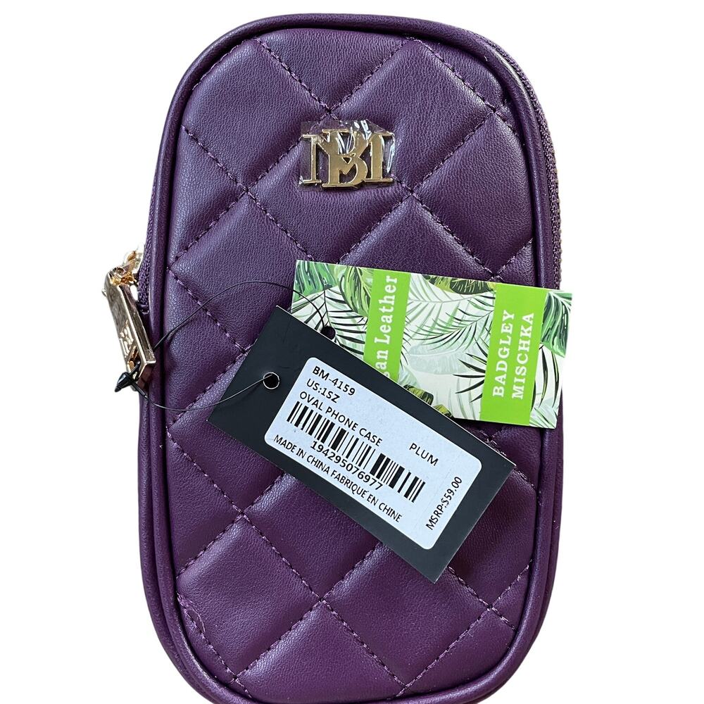 NWT Badgley Mischka Phone Case Glam Vegan Leather Plum Purple Crossbody MSRP $59